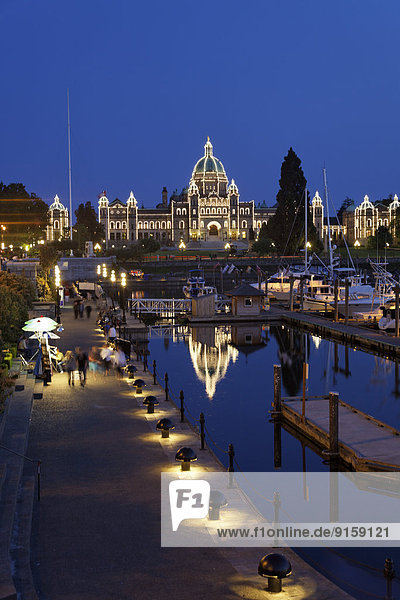 Victoria harbour and illuminated parliament at night  Vancouver Island  Canada