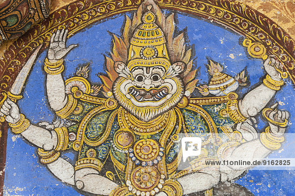 Wandmalerei hinduistische Gottheit Tempelstadt Srirangam Tiruchirappalli Tamil Nadu Indien