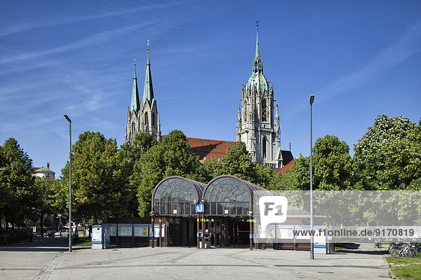 Germany  Bavaria  Munich  Subway station Theresienwiese with St Paul's Church