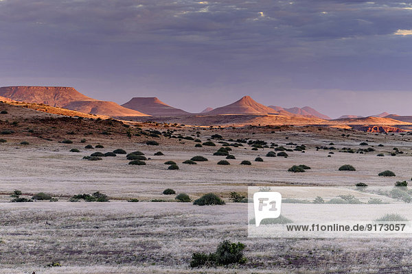Africa  Namibia  Damaraland  view to grassland and volcanos by sunset