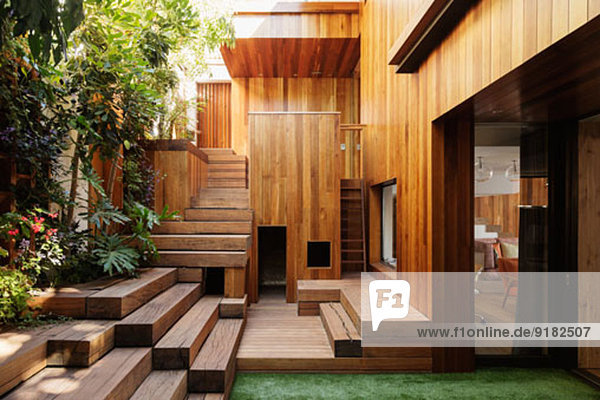 Wooden steps and courtyard
