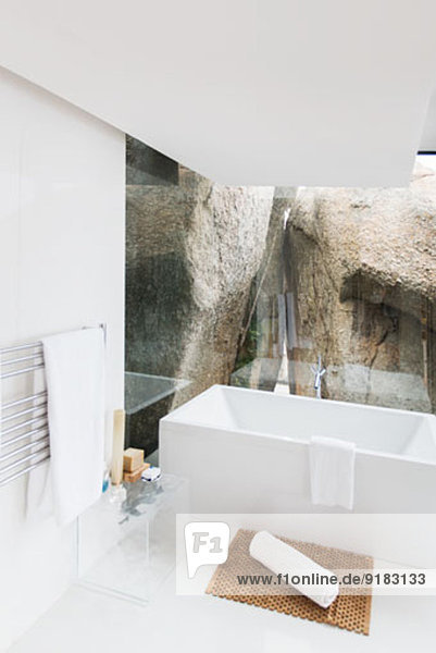 Badewanne und Fels-Feature des modernen Bades