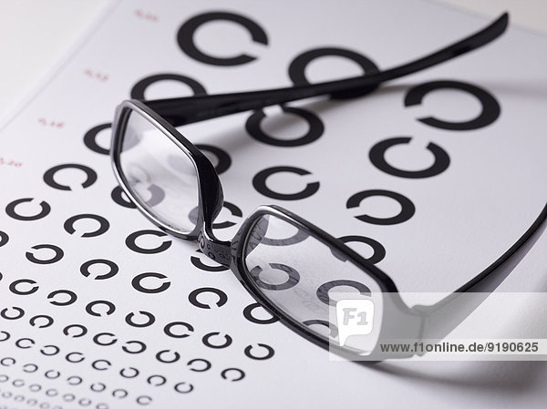 Nahaufnahme der Brille auf Augenuntersuchungstafel