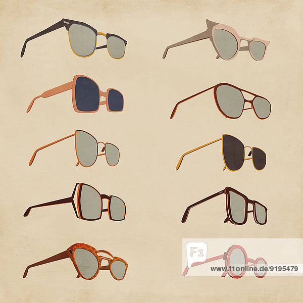 Unterschiedliche Arten von altmodischen Sonnenbrillen