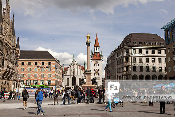 Marienplatz  St. Mary's Column and Old Town Hall  Munich  Upper Bavaria  Bavaria  Germany