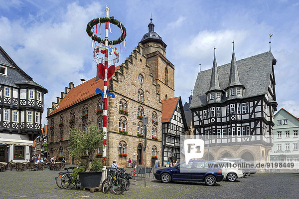 Weinhaus building  Walpurgis Church  Town Hall  Market Square  historic centre  Alsfeld  Hesse  Germany