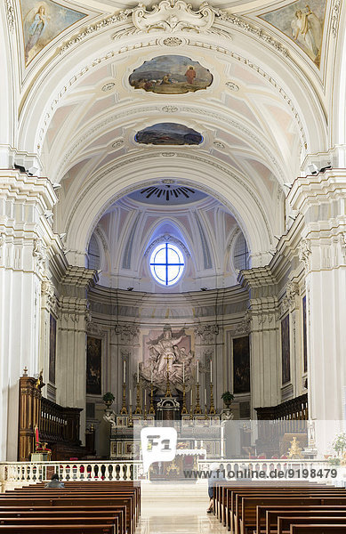 Nave  chancel and apse of the baroque Molfetta Cathedral or Cattedrale di Santa Maria Assunta  completed in 1744  Molfetta  Bari  Apulia  Italy
