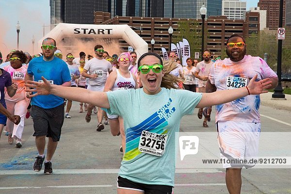 Detroit  Michigan - The Color Me Rad 5K run/walk  during which runners are blasted with colored corn starch. The run is held in cities across the United States and other countries. The idea for Color Me Rad is loosely based on Holi  the Hindu Festival of Colors.