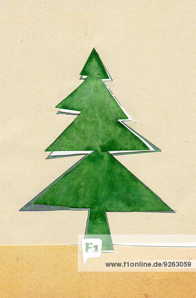 Aquarell  Weihnachtsbaum auf Papier