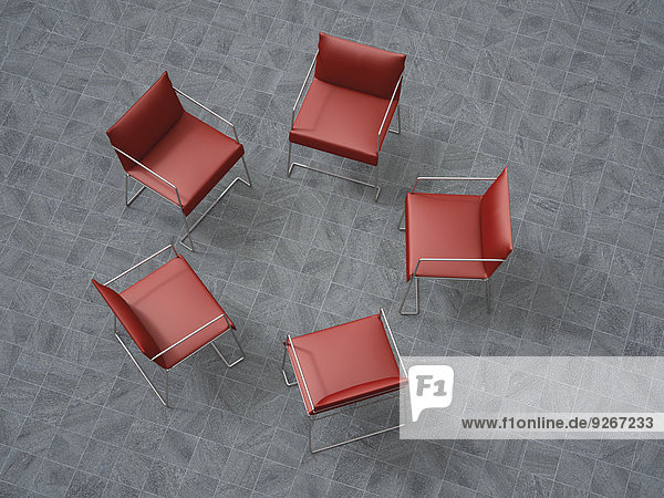3D Rendering  fünf rote Stühle im Kreis