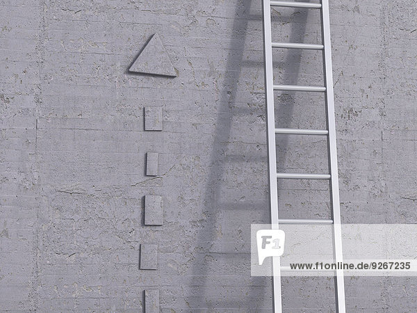 3D Rendering  Leiter an Betonwand gelehnt neben Pfeil nach oben zeigend
