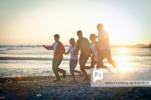 Gruppe von Freunden mit Spaß am Strand
