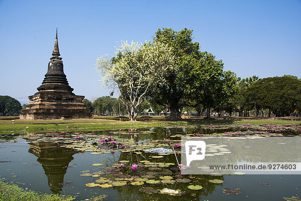 See und Tempel im historischen Park von Sukhothai  Thailand