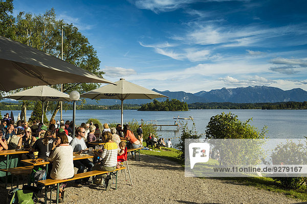 '''Alpenblick'' beer garden at Staffelsee Lake  near Uffing  Upper Bavaria  Bavaria  Germany'