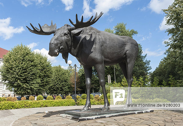 Elk statue  monument  landmark of Tilsit  1928  by sculptor Ludwig Vordermayer  bronze  statue was in Kaliningrad Zoo for 60 years  re-erected in 2006  Tilsit  Sovetsk  Kaliningrad Oblast  Russia