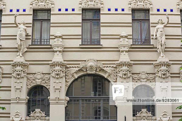 Wohnhaus Straße Kunst Fassade Hausfassade Riga Hauptstadt Alberta Lettland