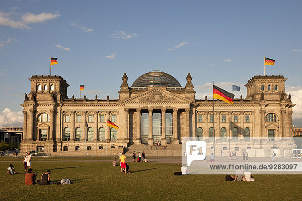 Reichstag and German flags  Berlin  Germany
