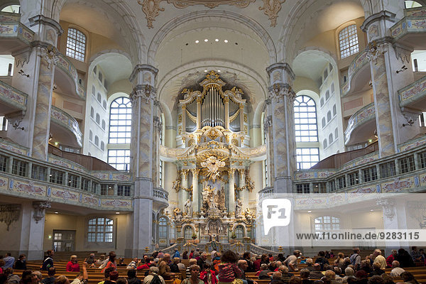 Interior and altar of the Church of Our Lady  Dresden  Saxony  Germany