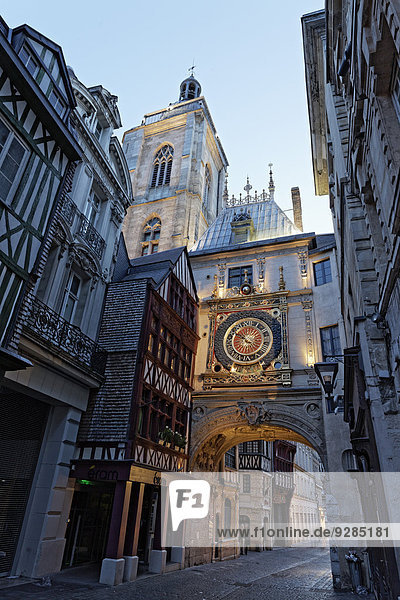 Big clock tower or Gros Horloge  and City Tower or Beffroi  Rouen  Seine-Maritime  Upper Normandy  France