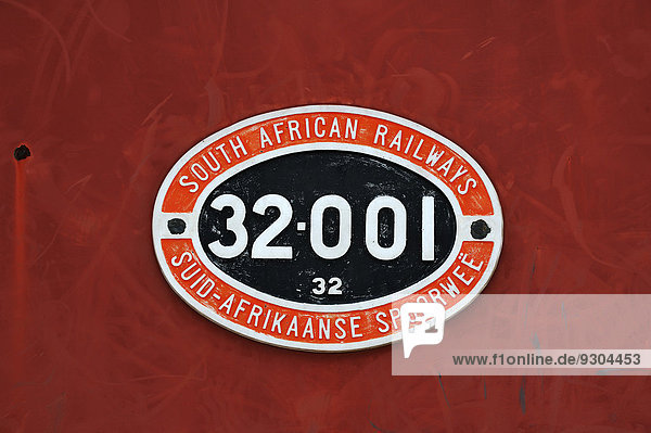Logo der Museumslok TransNamib 32 001,  am Bahnhof,  Windhoek,  Namibia