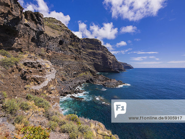 Rocky coastline on the Camino del Poris  Pirate's Cove  Tijarafe  La Palma  Canary Islands  Spain
