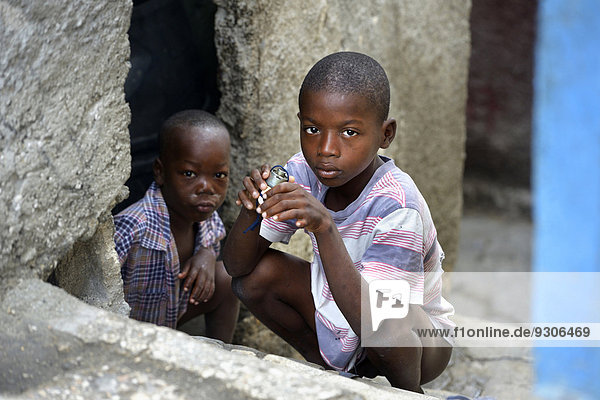 Two boys  Fort National slum  Port-au-Prince  Haiti