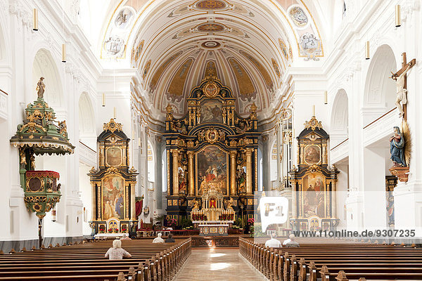 Interior  neo-baroque Basilica of St. Anna in the pilgrimage town Altötting  Upper Bavaria  Bavaria  Germany