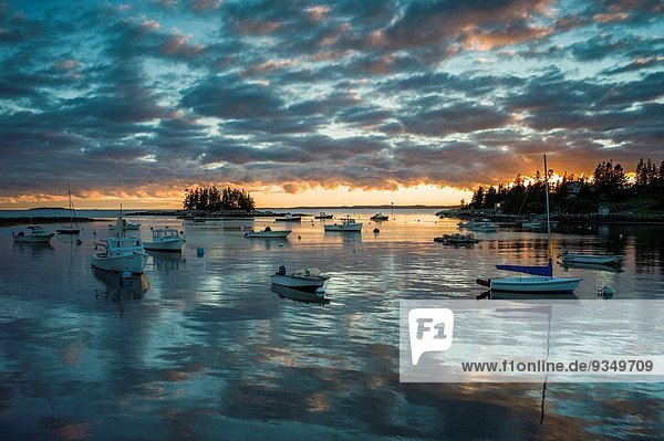 Fischereihafen Fischerhafen Vereinigte Staaten von Amerika USA Sonnenuntergang Insel Ansicht Maine