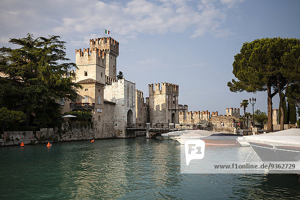 Italy  Lombardy  Sirmione  harbour and city walls