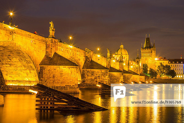 Czech Republic  Prague  Charles Bridge and Old Town Bridge Tower in the evening