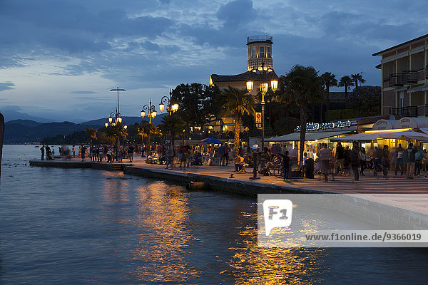 Italy  Lake Garda  Lazise  waterfront promenade at blue hour