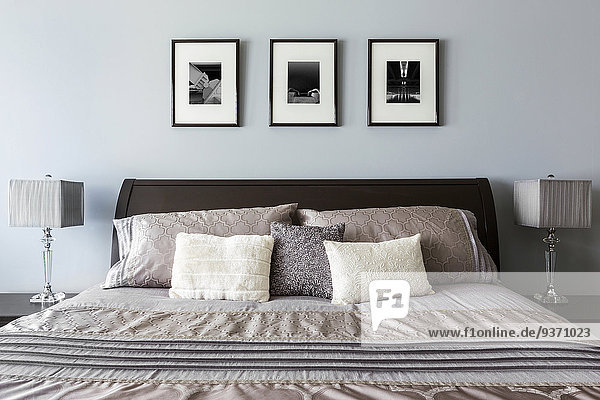 Schlafzimmer, Bett, Lampe, Gemälde, Bild, modern