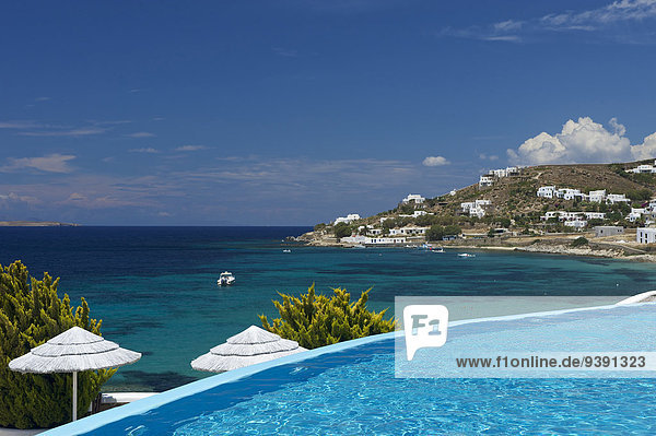 Außenaufnahme Europa Tag Schwimmbad niemand Hotel Insel Griechenland Kykladen griechisch Mittelmeer Mykonos Tourismus