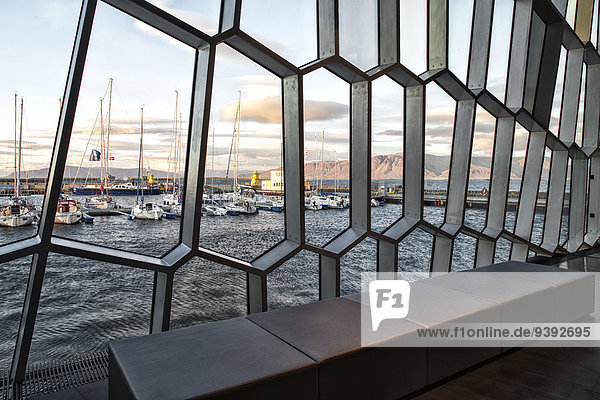 Reykjavik Hauptstadt Hafen Konzerthaus Europa Attraktivität Architektur Fassade Hausfassade innerhalb Sehenswürdigkeit Konzertsaal Harfe Harpa Island modern