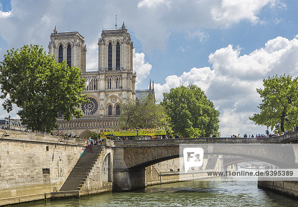 Paris Hauptstadt Frankreich Reise Großstadt Architektur Brücke Kathedrale Seine Notre Dame Innenstadt Tourismus