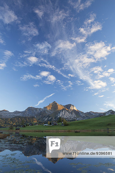 Alpstein Schwendisee lake Wildhaus SG mountain mountains mountain lake SG canton St. Gallen Wildhauser Schafberg autumn Switzerland Europe