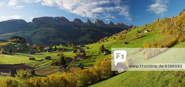 Toggenburg  Unterwasser  SG  Churfirsten  mountain  mountains  autumn  reflection  SG  canton St. Gallen  panorama  Switzerland  Europe