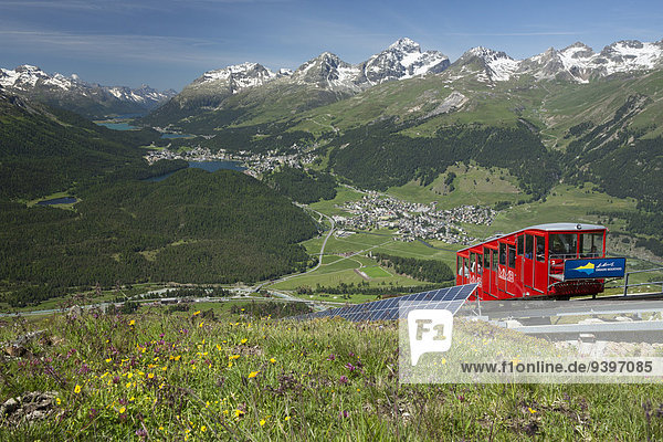 Engadin  Engadine  Muottas Muragl  railway  Engadin  Engadine  canton  GR  Graubünden  Grisons  Upper Engadine  mountain road  Switzerland  Europe