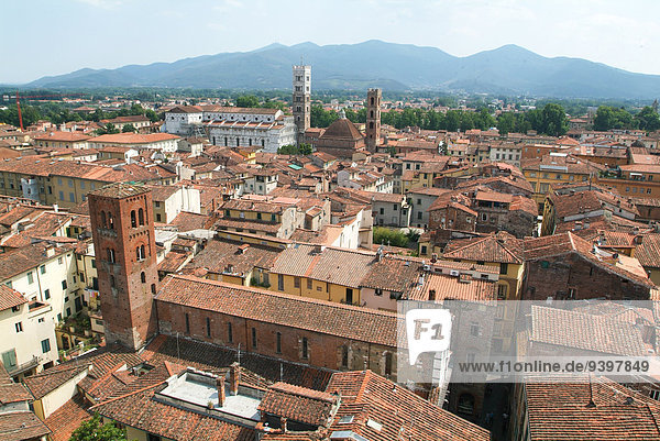 Dach durchsichtig transparent transparente transparentes Außenaufnahme Fenster Himmel Gebäude Stadt Geschichte Antiquität Querformat Kirche Religion Dorf Draufsicht Toskana Glocke Italienisch Italien Lucca alt