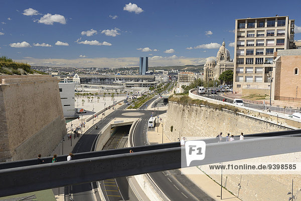 Europe France Provence-Alpes-Côte d'Azur Provence Marseille pedestrian bridge mucem road