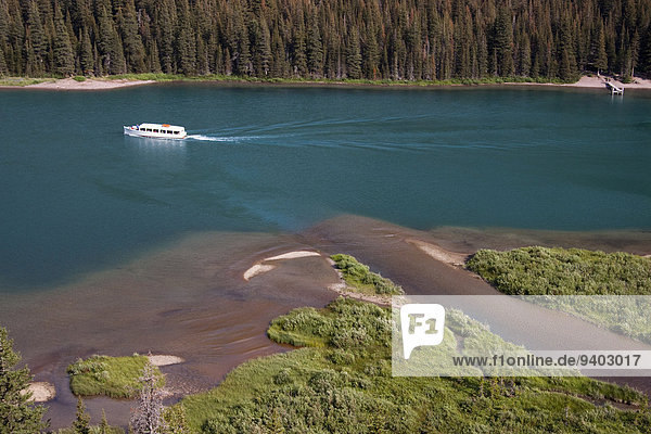 Vereinigte Staaten von Amerika USA Nationalpark Außenaufnahme Landschaftlich schön landschaftlich reizvoll Berg Tag Ruhe Landschaft Schönheit niemand Tagesausflug See Boot Natur Querformat blau Glacier Nationalpark Idylle freie Natur Segelboot
