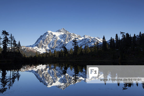 Picture Lake und Mount Shuksan in den Northern Cascades  Kaskadenkette  Rockport  Washington  USA