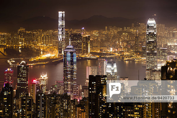 View over Hong Kong skyline from Victoria Peak at night  Central District  Hong Kong  China