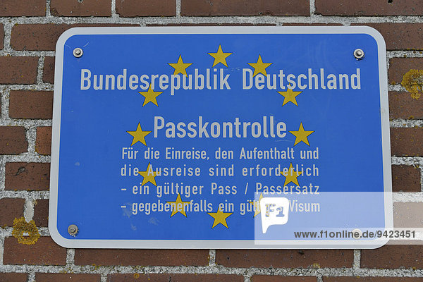 'Sign saying ''Passkontrolle''  German for ''passport control'' in the port of Tammensiel  Pellworm  North Frisia  Schleswig-Holstein  Germany'