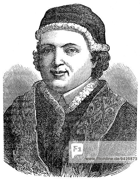 Papst Clemens XIII oder Clemens XIII  geboren Carlo della Torre di Rezzonico  Papst von 1758 bis 1769  historische Illustration