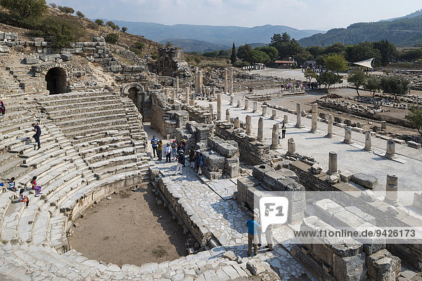 Odeion or Bouleuterion  formerly covered hall  place for council meetings  with the colonnade of the Upper Agora  public square  ancient city of Ephesus  UNESCO World Heritage Site  Selçuk  Izmir Province  Turkey