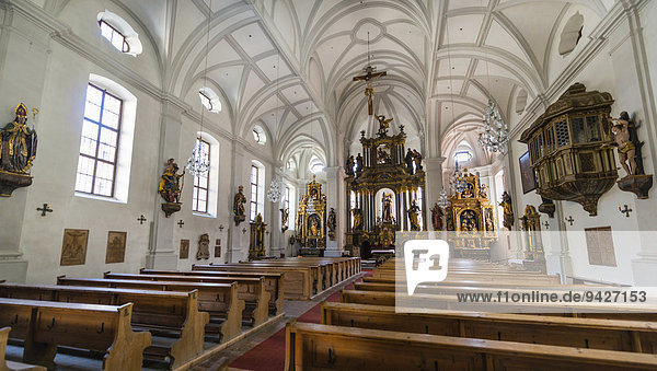 Innenaufnahme der Kirche St. Andreas  Berchtesgaden  Berchtesgadener Land  Oberbayern  Bayern  Deutschland