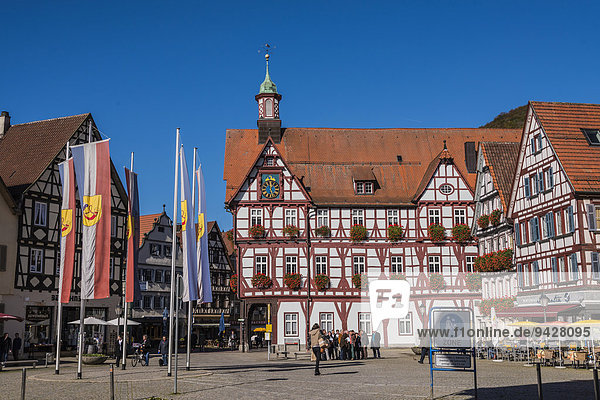 Market place with town hall  Bad Urach  Baden-Württemberg  Germany