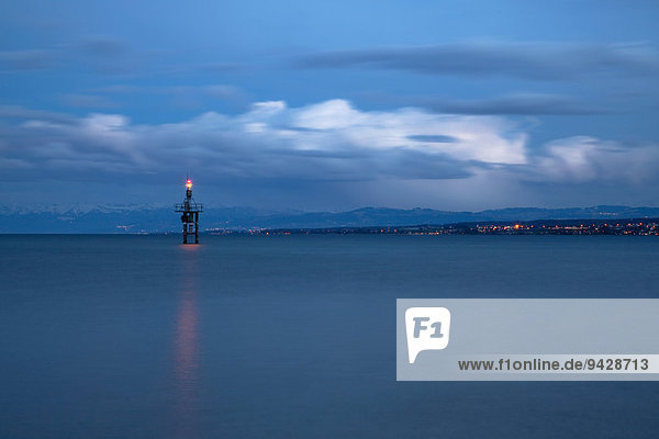 Lighthouse at the Hoernle bay in the blue light of dusk  Konstanz  Lake Constance  Baden Wuerttemberg  Germany  Europe
