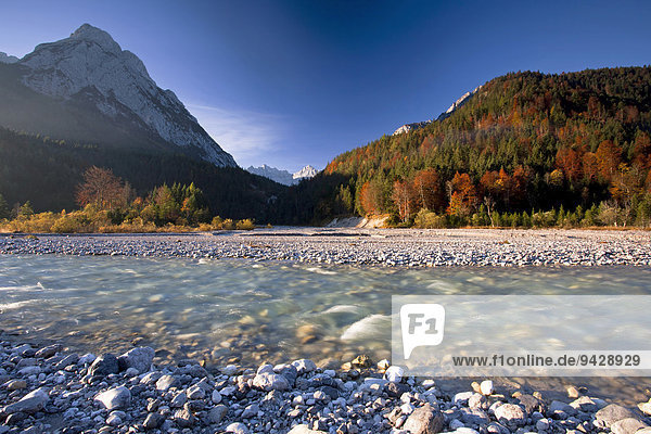 Autumn weather in the Karwendel Mountains in the morning  Ahornboden with maple trees  Austria  Europe